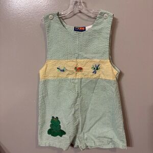 My Pal‎ Vintage Seersucker Romper Overalls Frog Critters Insects Green (Boys 3T)